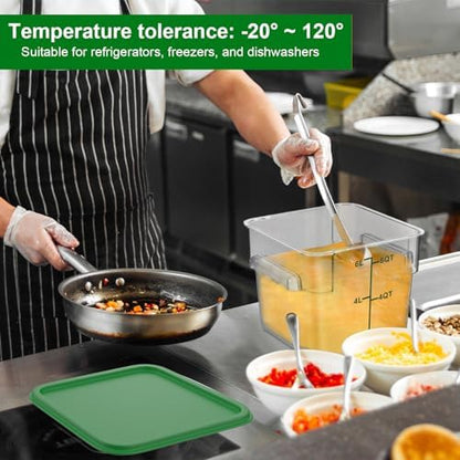 FoldTier 2 Pieces Square Food Storage Containers Polycarbonate Clear Food Container with Lid Commercial Food Storage with Graduations for Commercial Kitchen Dough Marinating Meat(Green, 6 Qt)