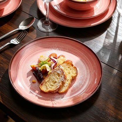 Melamine Dishware Sets, Unbreakable Dinnerware Sets for 4, Pink Swirled