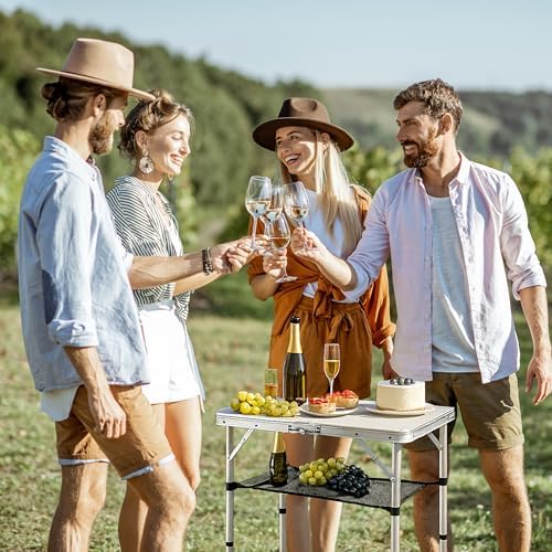 Folding Table Small, 24"Lx 16"W Aluminum Camp Table with Adjustable Height
