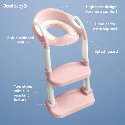 Jool Baby Potty Training Seat with 2 Step Ladder for Toddlers - Soft Cushioned Seat & Splash Guard, Adjustable Height (Pink)