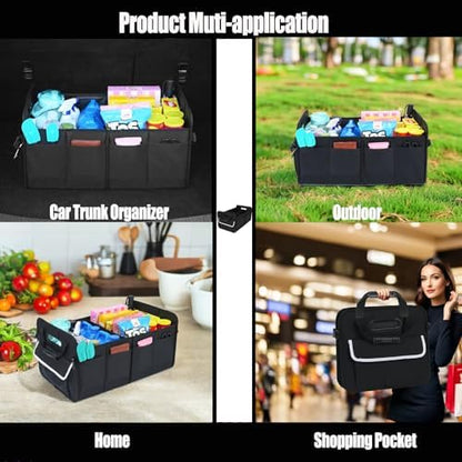 titiyiof Trunk Organizer for SUV & Sedan, Car Organizers and Storage, Waterproof Collapsible & Adjustable Straps, 70L Sturdy Car Organization for Car Accessories, Tools, Sundries (Black B, Large-A)