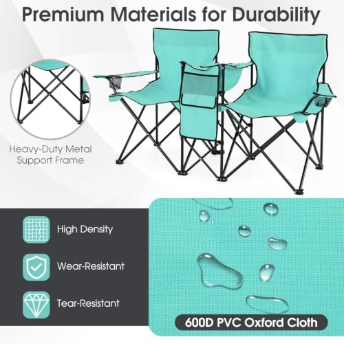 Goplus Double Camping Chairs with Umbrella, Cooler for Beach Patio