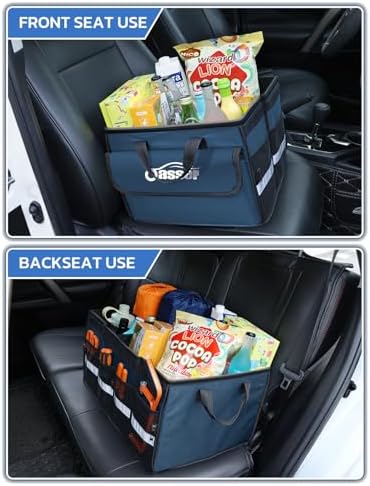 Oasser Car Trunk Organizer with Foldable Soft Lid, 55L 3 Compartments Blue