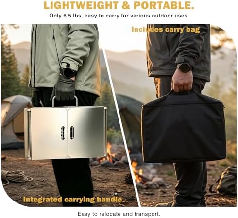 Portable Tabletop Charcoal Grill, Foldable Stainless Steel Mini BBQ Grill with Carry Bag, Lightweight Small Camping Picnic Travel Tailgating Patio Grill