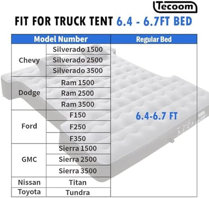 Tecoom Truck Bed Tent, Double Layer Waterproof PU3000mm for 5.5-6.7ft, Portable 1-3 Person Compact Full Size Pickup with Rain Fly for Outdoor, Camping, Road Trip, Beach
