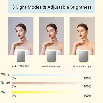 Makeup Bag with Led Mirror,Travel Makeup Organizer with 3 Color Setting & 10X Magnifying Mirror, Portable Storage and Adjustable Dividers Travel Makeup Bag-white