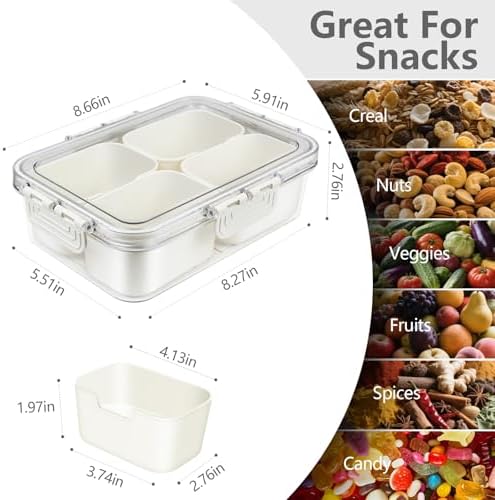 Small Snackle Box Container, Divided Serving Tray with Lid, 4 Compartment Snack Box Container for Candy, Fruits, Charcuterie, Travel & Parties, BPA-Free, 2 Pack