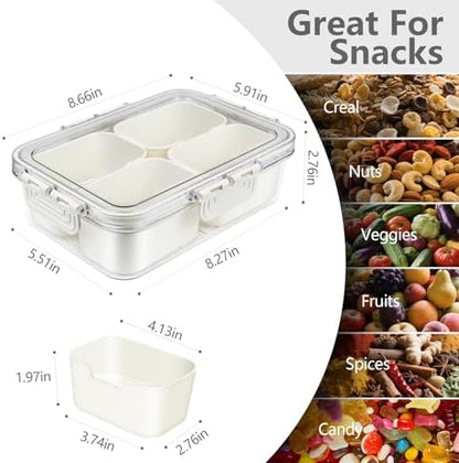 Small Snackle Box Container, Divided Serving Tray with Lid, 4 Compartment Snack Box Container for Candy, Fruits, Charcuterie, Travel & Parties, BPA-Free