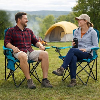 Folding Camping Chair with Cup Holder & Side Storage Bag 300lbs Capacity Lightweight High Back Portable for Beach, Picnic, Sport, Blue