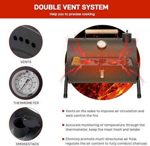 Outvita Portable Charcoal Grill, Tabletop Multi-functional Barbecue Smoker