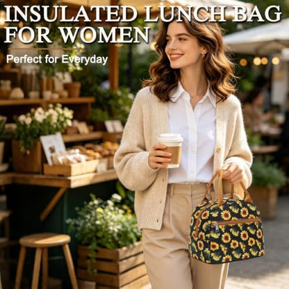 FlowFly Insulated Lunch Cooler Bag - Tote Bag Organizer for Women/Men, SunFlower