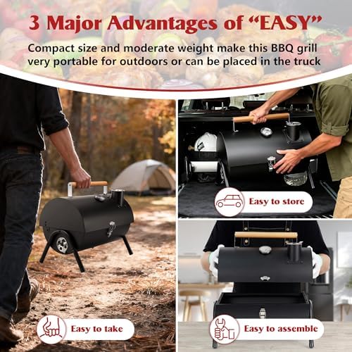 HaSteeL Portable Charcoal Grill for Outdoor Barbecue, Small for 1-3 People