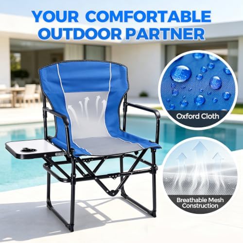 2 Pack Camping Chairs with Side Table & Cup Holder 400 lbs