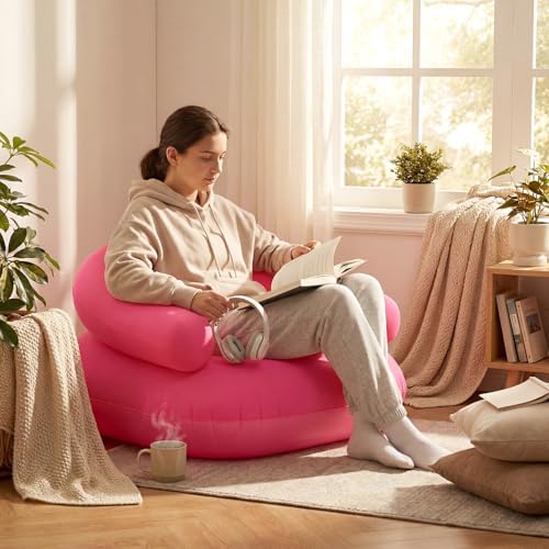 Novabright 2 Pcs Inflatable Chairs for Adults Blow Up Games Chairs Folding Portable Flocking Inflatable Sofa for Living Room Learning Camping Party (Hot Pink)