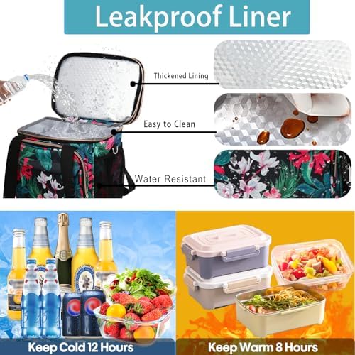 GLENKEY Expandable Lunch Box Women Insulated Soft Leakproof Cooler Bag