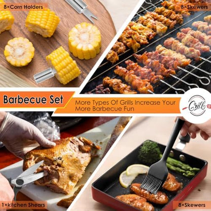Yoehka BBQ Grilling Accessories Set, 34Pcs Heavy Duty Grill Tools, Silver