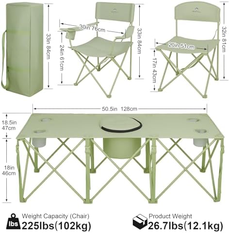 Camping Chair Set of 3, Outdoor Folding Camping Chairs for Heavy People with Cup Holder & Carry Bag,Collapsible Chair Include One Sofa Chair and Two Single Chair,Support up to 500lbs