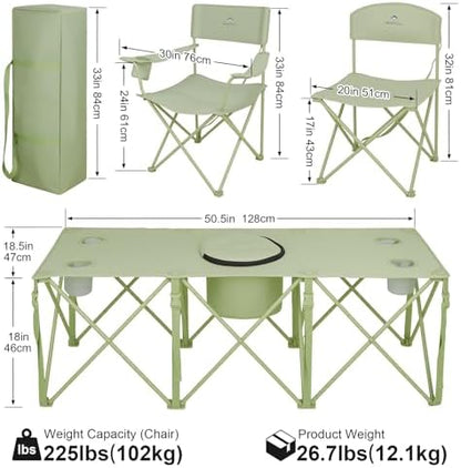Camping Chair Set of 3, Outdoor Folding Camping Chairs for Heavy People with Cup Holder & Carry Bag,Collapsible Chair Include One Sofa Chair and Two Single Chair,Support up to 500lbs