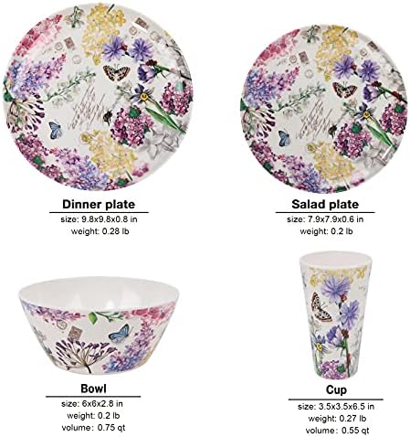Melamine Dinnerware Set for 4-16 Pcs:Camping Dishes Set with Dinner Plates,Salad Plates,Cups and Bowls.Lightweight and Unbreakable.Indoor and Outdoor Use.