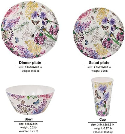 Melamine Dinnerware Set for 4-16 Pcs:Camping Dishes Set with Dinner Plates,Salad Plates,Cups and Bowls.Lightweight and Unbreakable.Indoor and Outdoor Use.
