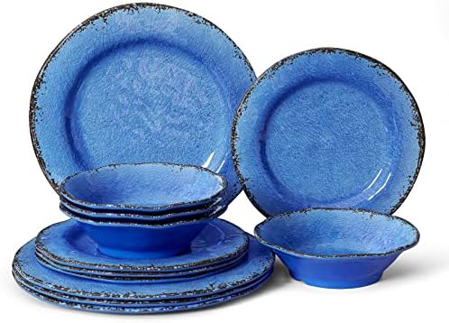 LEHAHA 12 Piece Melamine Dinnerware Set Farmhouse Outdoor Dishes Set for 4