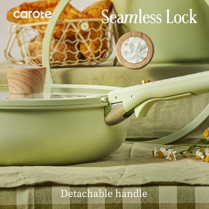 CAROTE 25pcs Ceramic Cookware Sets, Detachable Handle Pots and Pans Set