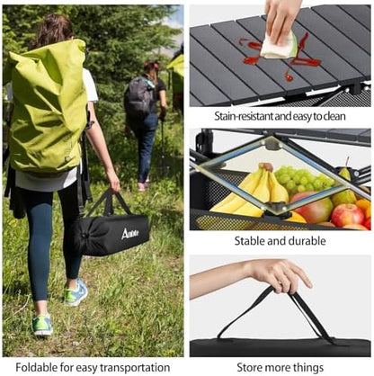 Anbte 3ft Aluminum Roll Top Folding Camping Table, Portable, 32”X16”, Black