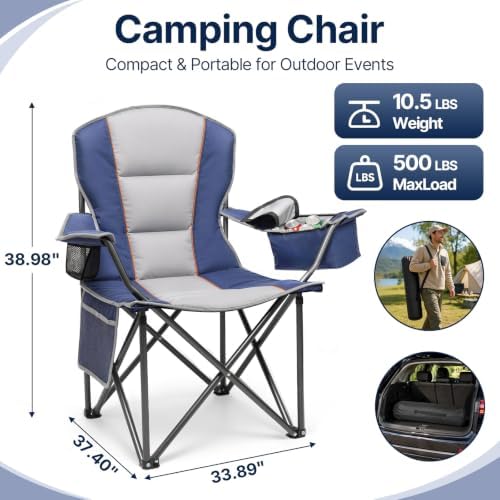 Suteck Folding Camping Chair, Oversized Heavy Duty Chairs, Blue (2Pack)