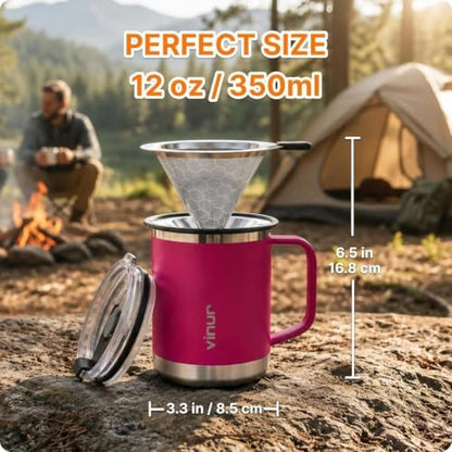 VINUR Insulated Pour Over Coffee Maker-12 oz Stainless Steel Coffee Maker
