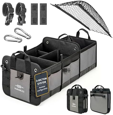 Large Car Trunk Organizer, Modular & Collapsible, Gray