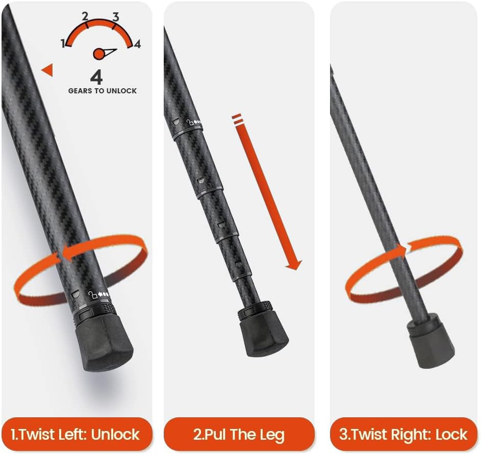 Fotopro Carbon Fiber Tripod 60 Inch 360 Degree Ball Head Quick Release Plate Lightweight Camera Tripod for Travel Tripod Folded Height Only 14.2",Max Loads up to 22lbs,Orange