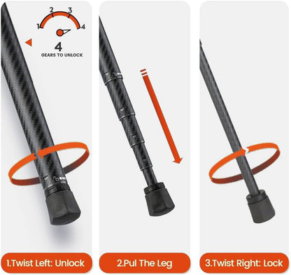 Fotopro Carbon Fiber Tripod 60 Inch 360 Degree Ball Head Quick Release Plate Lightweight Camera Tripod for Travel Tripod Folded Height Only 14.2",Max Loads up to 22lbs,Orange