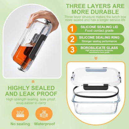 Glass Meal Prep Containers with Dividers, 1 & 2 & 3 Compartments 6 Pack