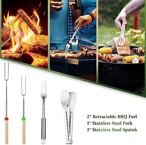 Camping Cooking Utensils Set, Stainless Steel Grill Tools, Camping BBQ Cookware Gear and Equipment for Travel Tenting RV Van Picnic Portable Kitchen Essentials Accessories