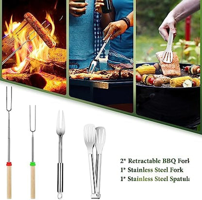Camping Cooking Utensils Set, Stainless Steel Grill Tools, Camping BBQ Cookware Gear and Equipment for Travel Tenting RV Van Picnic Portable Kitchen Essentials Accessories