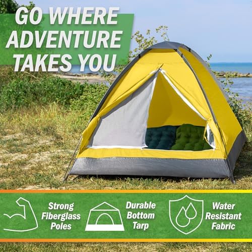 2 Person Camping Tent with Rain Fly and Carrying Bag – Lightweight Outdoor Pop Up Tents for Camping Essentials, Music Festivals, Backpacking, Hiking, or Beach Shelter by Wakeman Outdoors