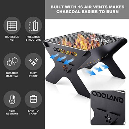 Odoland Portable Folding Charcoal Grills for Outdoor Cooking Bonfire BBQ