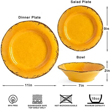 LEHAHA Rustic Melamine Dinnerware Sets for 4, Harvest Plates and Bowls Set
