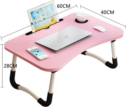Lap Desk with Storage Drawer, Holders for Cup and Tablet, Tray Table with Foldable Legs, Laptop Bed Stand, Portable Standing Table for Sofa Couch Floor (23.6", Pink)