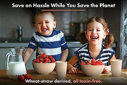 FOODLE Wheat Straw Dinnerware Set - Picnic, Camping Plates Cups and Bowls