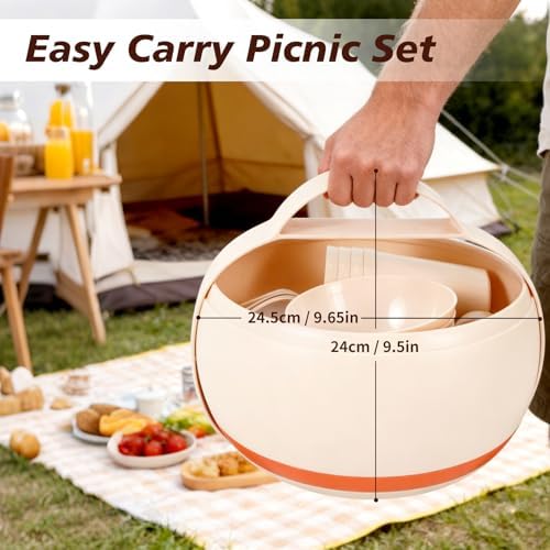 Camping Dishes Picnic Set, 31 Pcs Plastic Dinnerware Dishes Sets for 4