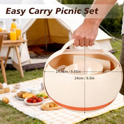 Camping Dishes Picnic Set, 31 Pcs Plastic Dinnerware Dishes Sets for 4
