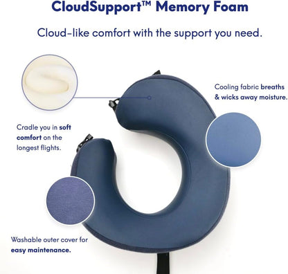 C CUSHION LAB Travel Pillow, Award-Winning Patented Ergonomic Design for Chin & Neck Support Memory Foam Neck Pillow, Compact Airplane Pillow for Traveling, Flight, Car (Navy, Large)