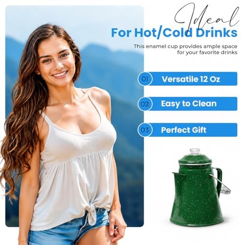 Toughty 12 Cup Enamel Coffee Percolator, Camping Stovetop Coffee Pot, Green