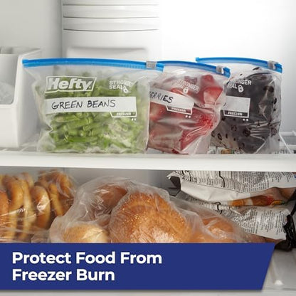 Hefty Slider Freezer Kitchen Storage Bags, Quart Size, 15 Count