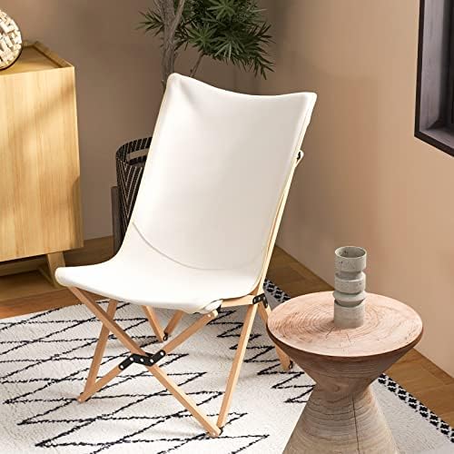 GIANTEX Camping Chairs 2 Pack, Folding Beach Chairs for 330lbs, Outdoor Butterfly Chair, Portable Lawn Chairs for Picnic Fishing Hiking Mountaineering, Lightweight Bamboo Frame No Assembly (Beige)