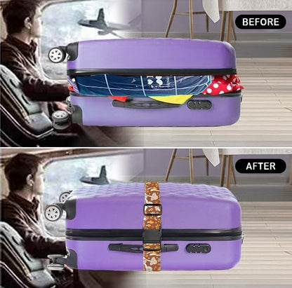 Luggage Straps for Suitcases Travel Belt Accessories, Cute Suitcase Strap, Adjustable Luggage Belt Strap, Heavy Duty with Quick-Release Buckle Luggage Strap Cute Boho Mushrooms