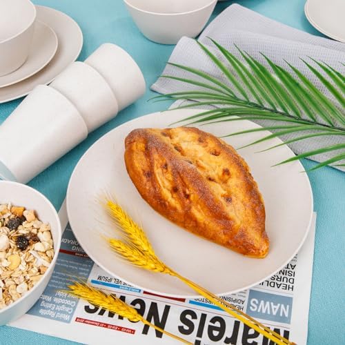 Supernal 32Pcs Reusable Cream Wheat Straw Dinnerware Plates and Bowls Sets