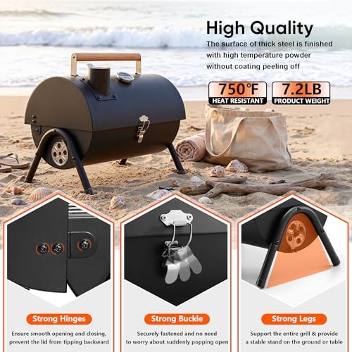 HaSteeL Portable Charcoal Grill with 6 BBQ Tools, Small for 1-3 People