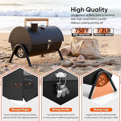 HaSteeL Portable Charcoal Grill with 6 BBQ Tools, Small for 1-3 People